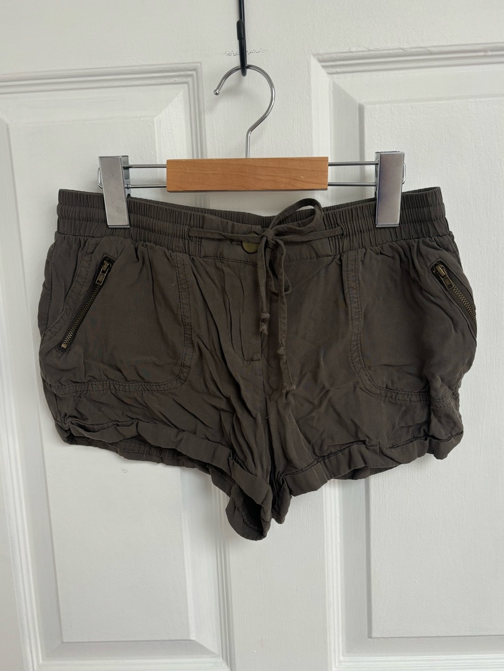 Olive Coloured Drawstring Cargo Shorts